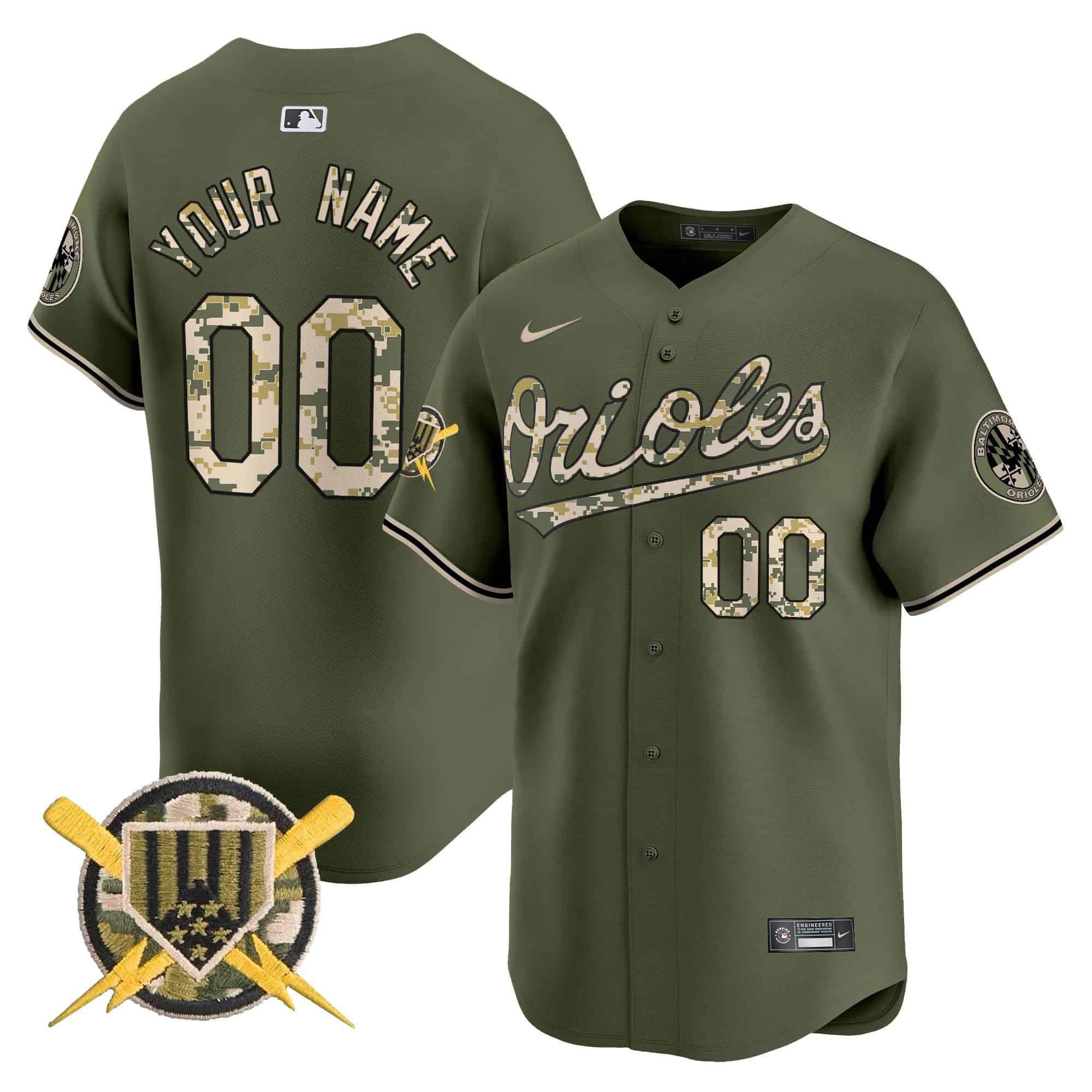Men Baltimore Orioles Green 2024 Nike Armed Forces Day Vapor Premier Limited Custom MLB Jersey->customized mlb jersey->Custom Jersey